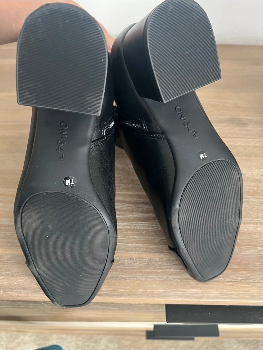 Women's Black Ankle Vegan Leather Booties with Patent Cap Toe
